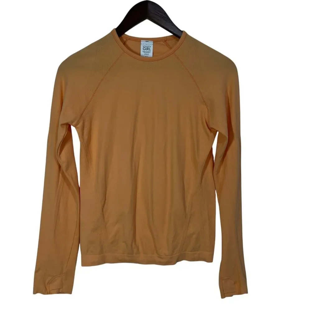 Athleta Girl Power Up Top Seamless Long Sleeve Girls XL Orange‎ Stretch Comfy
